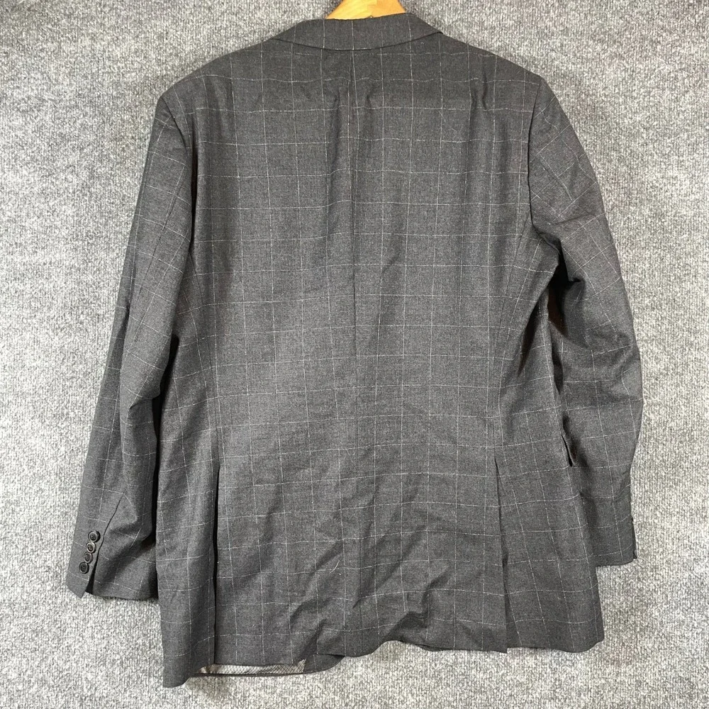 Hugo Boss Blazer Mens 46L Grey Windowpane Wool Sport Coat Suit Jacket Business